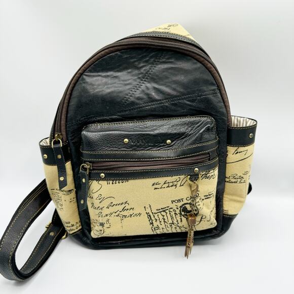 Vaan & Co. Handbags - Vaan & Co Travel Mini Backpack Leather Canvas Map Print